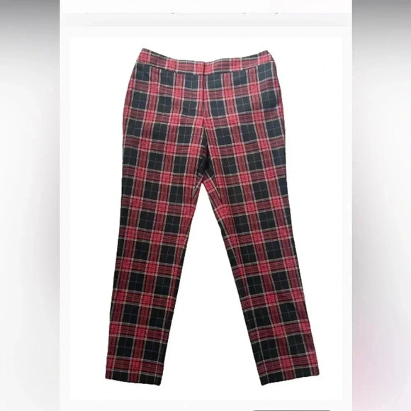 TOMMY HILFIGER PLAID PANTS ASHBY ANKLE CROPPED  RED  AND BLACK - Picture 5 of 12